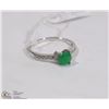 Image 1 : #76 GREEN EMERALD & CZ  GEMSTONE RING