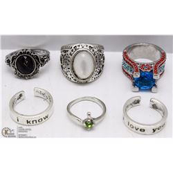 LOT OF 6 LADIES FASHION RINGS