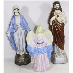 JESUS AND MARY CONCRETE STATUES W/ AN ANGEL STATUE