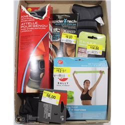 FLAT WITH KNEE BRACE , YOGA SOCK, SPORTS TAPE,