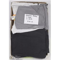 FLAT OF LADIES VARIOUS CLOTHES, 3 PANTS,4 SHIRTS