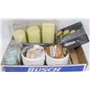 Image 1 : FLAT OF MISC CANDLES , SOLAR LIGHTS AND FURNITURE
