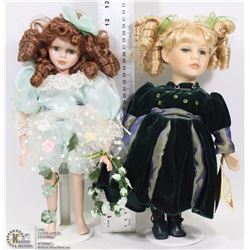 FLAT WITH 2 PORCELAIN DOLLS WITH STANDS