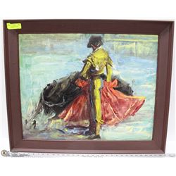 PAINTED MATADOR FRAMED PICTURE 33"X27"