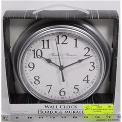 HERALD AND BARNES WALL CLOCK NEW  SILVER FRAME