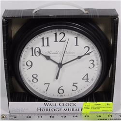 HERALD AND BARNES WALL CLOCK NEW   BLACK FRAME