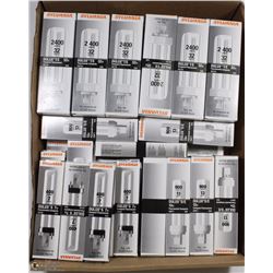 BOX OF OVER 30 COMPACT FLUORESCENT LIGHT BULBS
