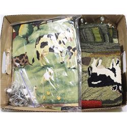 BOX W/VINTAGE FARM SCENE WALL RUG &