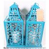 Image 1 : PAIR OF BLUE METAL LED FLAMELESS CANDLE HOLDERS