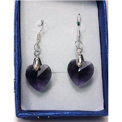 #20 - AMETHYST CRYSTAL GLASS HEART EARRING