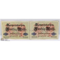 LOT OF TWO 1914 GERMAN 50 MARK BANK NOTES