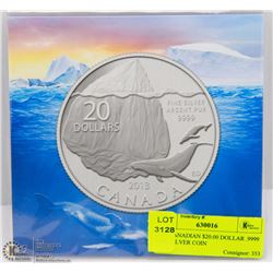2013 CANADIAN $20.00 DOLLAR .9999 FINE SILVER COIN
