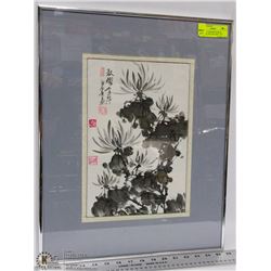 FLOWERS CHRYSANTHEMUM PAINTING, INK ON PAPER 13"X9