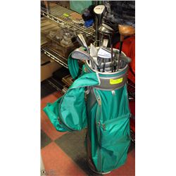 GREEN GOLF BAG W/9 GOLF CLUBS
