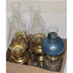 LOT OF 5 BRASS/CUT GLASS OIL LAMPS