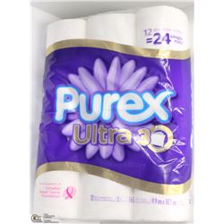 12 DOUBLE ROLLS PUREX ULTRA 3PLY TOILET PAPER