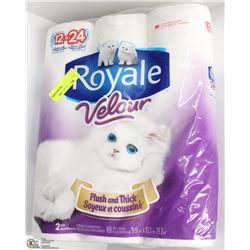 12 DOUBLE ROLLS ROYAL VELOUR TOILET PAPER