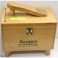 VINTAGE RONSON'S WOODEN SHOESHINE BOX