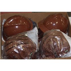 BOX W/ 8 BROWN HARD HATS
