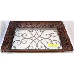 LARGE WROUGHT IRON TRAY WITH GLASS BOTTOM