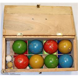 VINTAGE WOODEN BOCCE SET IN A WOODEN CASE