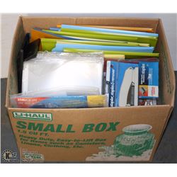 BOX OF ASSORTED NEW OFFICE SUPPLIES