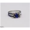 Image 1 : BLUE SAPPHIRE & CLEAR CRYSTAL RING