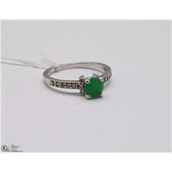 #75 GREEN EMERALD & CZ  GEMSTONE RING
