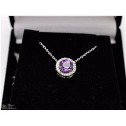 #4 GENUINE AMETHYST PENDANT,CZ & NECKLACE