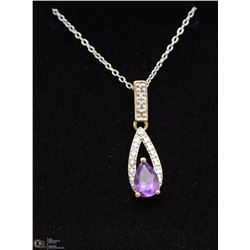 #5 GENUINE AMETHYST PENDANT, CZ  & NECKLACE