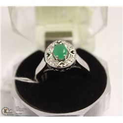 GREEN EMERALD & CZ  GEMSTONE RING