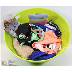 TUB OF ASSORTED WOMENS SMALL BRAS, UNDER