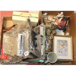 TWO FLATS OF ASSORTED ITEMS INCLUDING RELIGIOUS