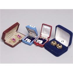 Four Pair Gold & Gemstone Earrings