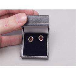 14K White Gold & Garnet Diamond Earrings