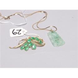 Apple Jade Pin and Jade & Gold Necklace