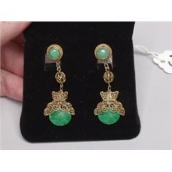 Apple Green Jade Filigree Earrings