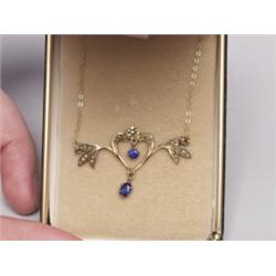 9K Victorian Seed Pearl Sapphire Lavalier