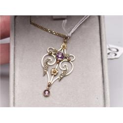 9K Lavalier Seed Pearls & Amethyst