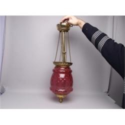 Antique Cranberry Glass & Brass Lamp