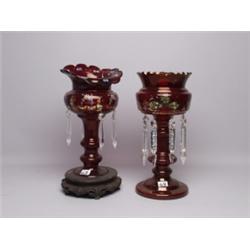 Two Victorian Crystal & Enamel Lustres