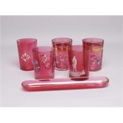 Six Items Antique Cranberry Glass