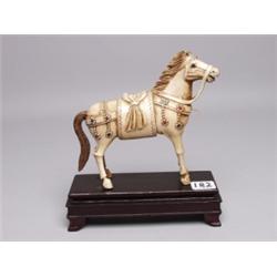 Carved Ivory Horse Inset With Jewels