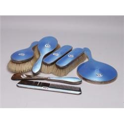 Estate Sterling  Silver & Guilloche Dresser Set