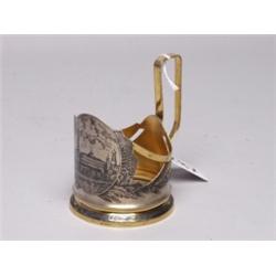 Russian Niello & Gilt Silver Glass Holder