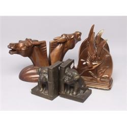 Three Pair Patinated Metal Book Ends