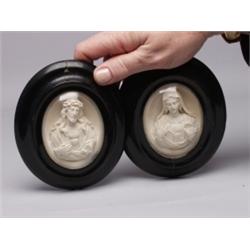 Pr 19th C Framed Oval Plaster Reliefs