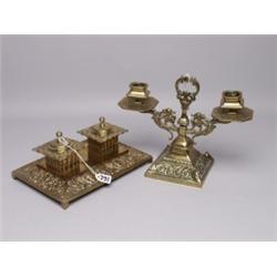 Antique English Brass Desk Set