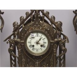 19th C French Clock Garniture  Gilt Metal