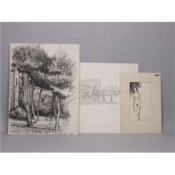 Three Pen & Ink Drawings Signed 1950s